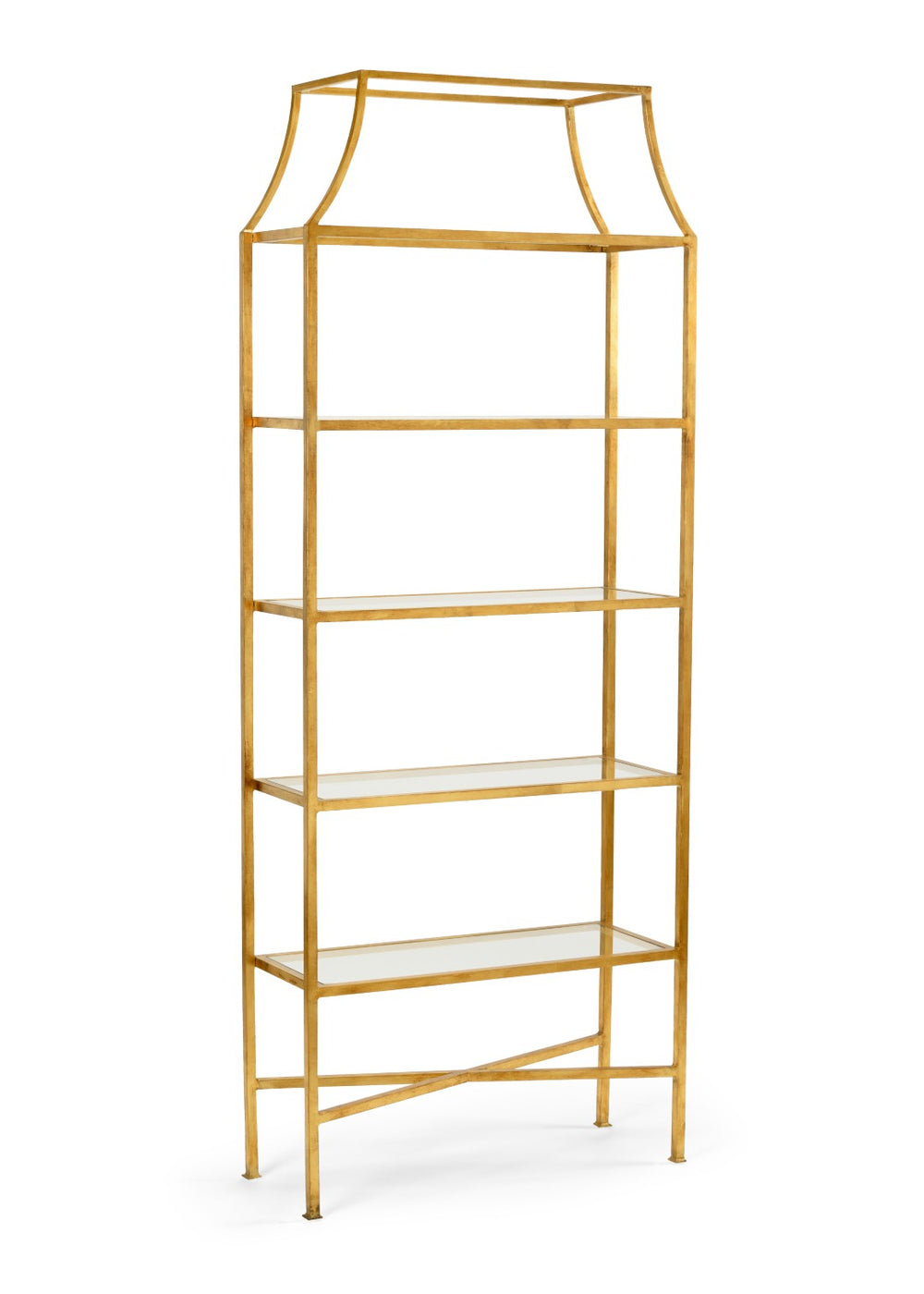 Wildwood Clancy Antique Gold Etagere With Five Tempered Glass Shelves, Slim 82" Tall Display For DéCor 490062