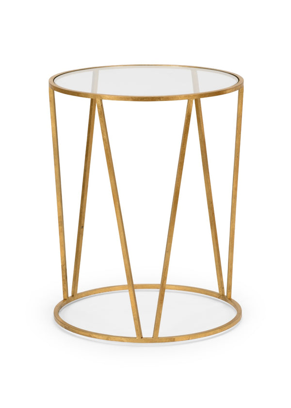 Wildwood Emery Antique Gold Leaf Side Table With Clear Tempered Glass Top — Compact 25"H Accent Nightstand 490075