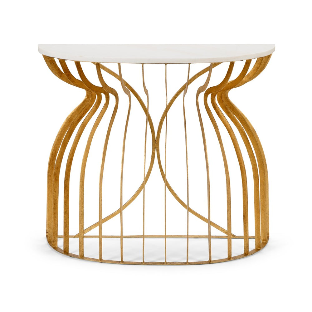 Wildwood Martha Antique Gold Leaf Console Table With White Marble Top — Slim Entryway Accent, 39"W, 33"H 490077