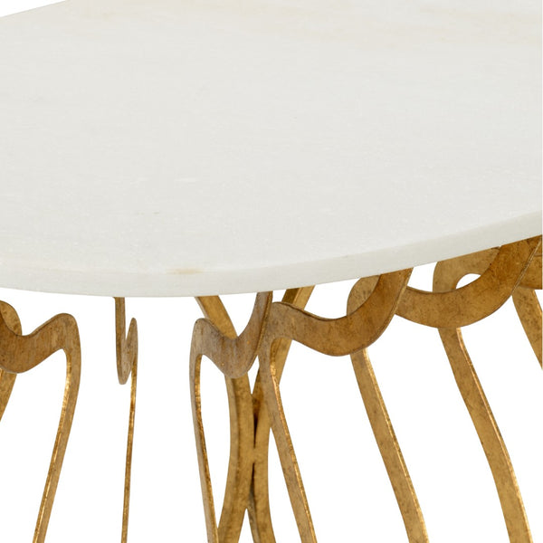 Wildwood Martha Antique Gold Leaf Console Table With White Marble Top — Slim Entryway Accent, 39"W, 33"H 490077