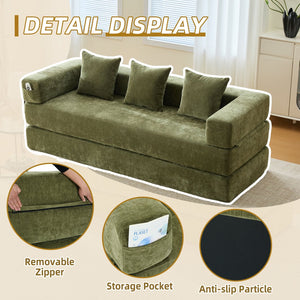 English Elm UNITED Folding Sofa Bed with Removable Cover Zipper, Chenille Memory Foam Sleeper for Small Spaces Green W1568P293807