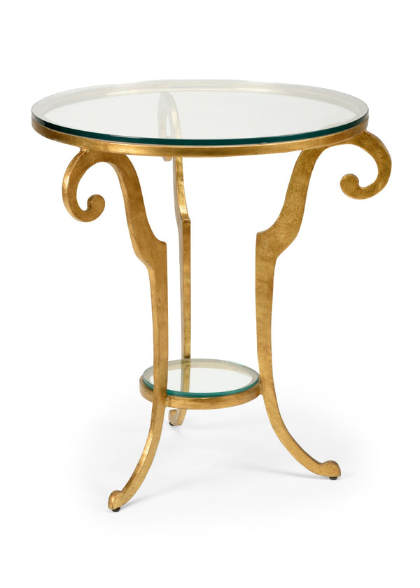 Wildwood Bailey Antique Gold Leaf Side Table With 26" Tempered Glass Top — Vintage Charm, Modern Simplicity, 30" H 490106