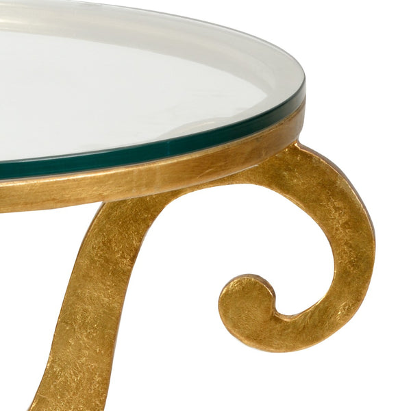 Wildwood Bailey Antique Gold Leaf Side Table With 26" Tempered Glass Top — Vintage Charm, Modern Simplicity, 30" H 490106