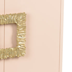 Wildwood Maddox Cabinet — High-Gloss Blush Pink Lacquer With Antique Gold Leaf Base, Compact Chic Storage Statement 490110