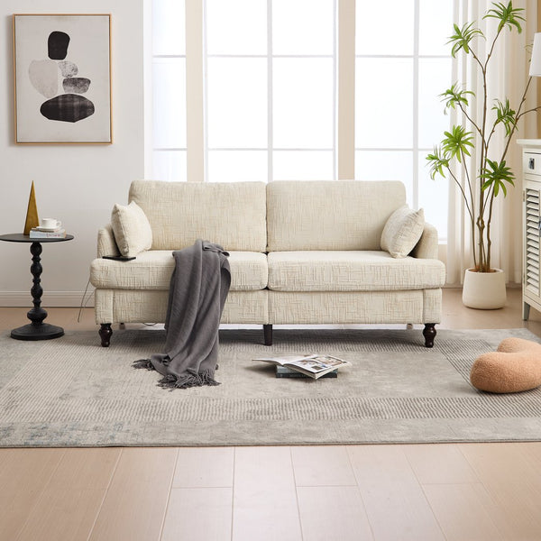 English Elm Modern chenille 2-seater sofa with LED, USB charging, storage pocket, solid wood legs, durable comfort Beige W395P318540