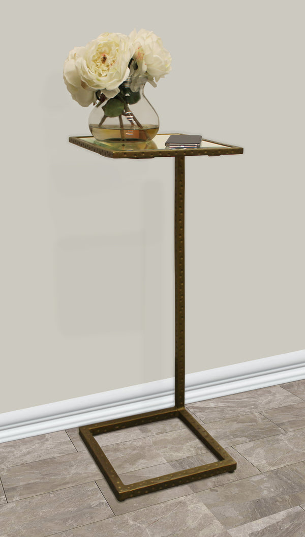Homeroots 27" Brass And Silver Mirrored Square Mirrored End Table   490143