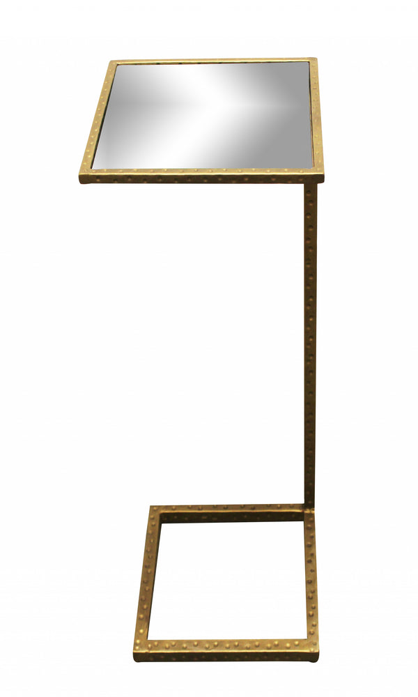 Homeroots 27" Brass And Silver Mirrored Square Mirrored End Table   490143