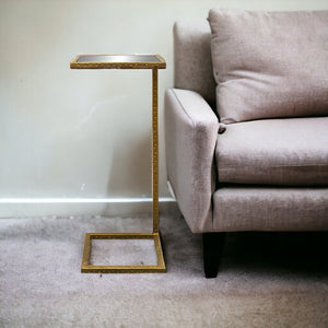 Homeroots 27" Brass And Silver Mirrored Square Mirrored End Table   490143