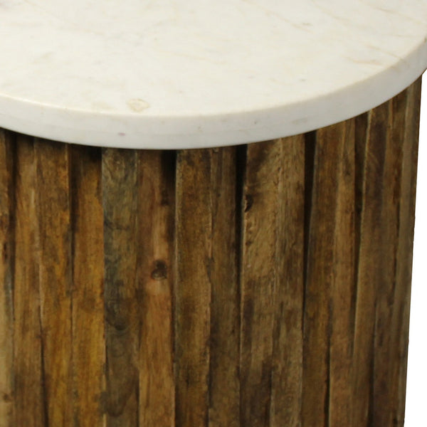 Homeroots 20" Brown And Ivory Marble And Solid Wood Round End Table   490144