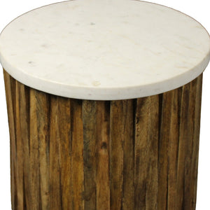 Homeroots 20" Brown And Ivory Marble And Solid Wood Round End Table   490144