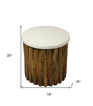 Homeroots 20" Brown And Ivory Marble And Solid Wood Round End Table   490144