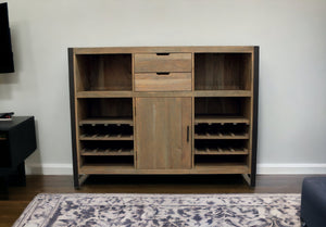 Homeroots 55" Gray And Black Solid Wood Sled Console Table With Storage With Storage   490145