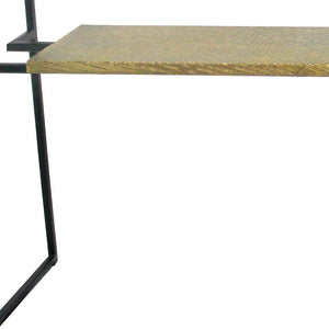 Homeroots 72" Clear Black And Gold Glass Sled Console Table With Shelves   490146