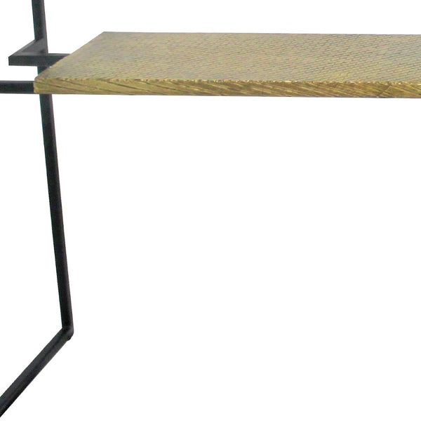 Homeroots 72" Clear Black And Gold Glass Sled Console Table With Shelves   490146