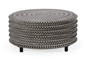 Wildwood Christopher Coastal Cocktail Table In Ash Gray Rattan — Woven Round Top & Open Base, Durable Style 490153