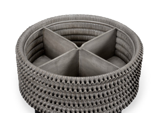 Wildwood Christopher Coastal Cocktail Table In Ash Gray Rattan — Woven Round Top & Open Base, Durable Style 490153