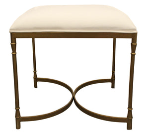 Homeroots 20" Ivory Canvas And Brass Ottoman   490158