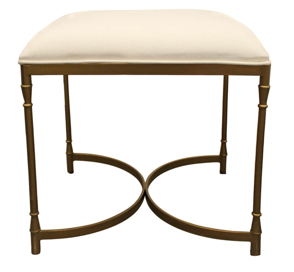 Homeroots 20" Ivory Canvas And Brass Ottoman   490158