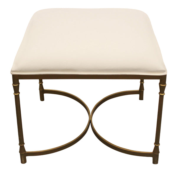 Homeroots 20" Ivory Canvas And Brass Ottoman   490158