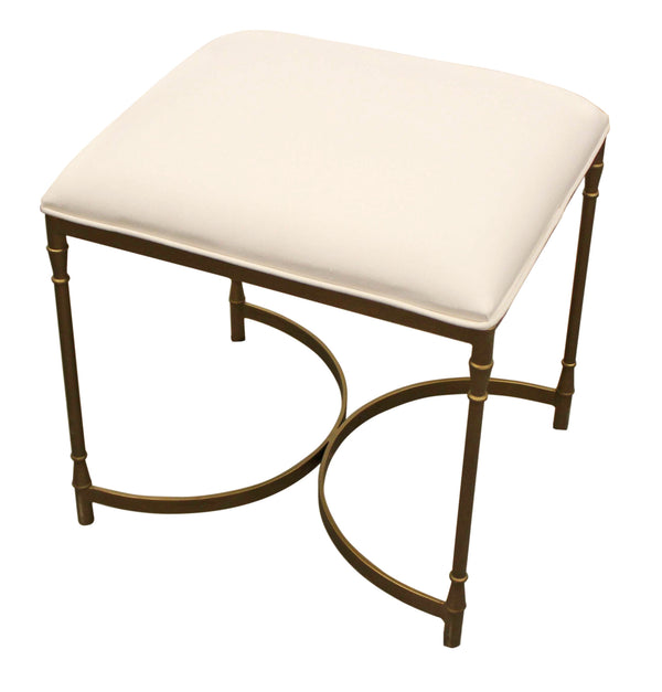 Homeroots 20" Ivory Canvas And Brass Ottoman   490158