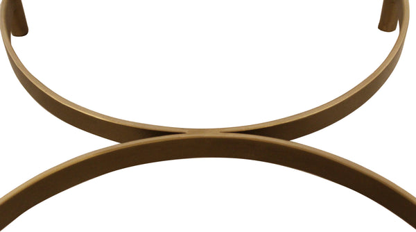 Homeroots 20" Ivory Canvas And Brass Ottoman   490158