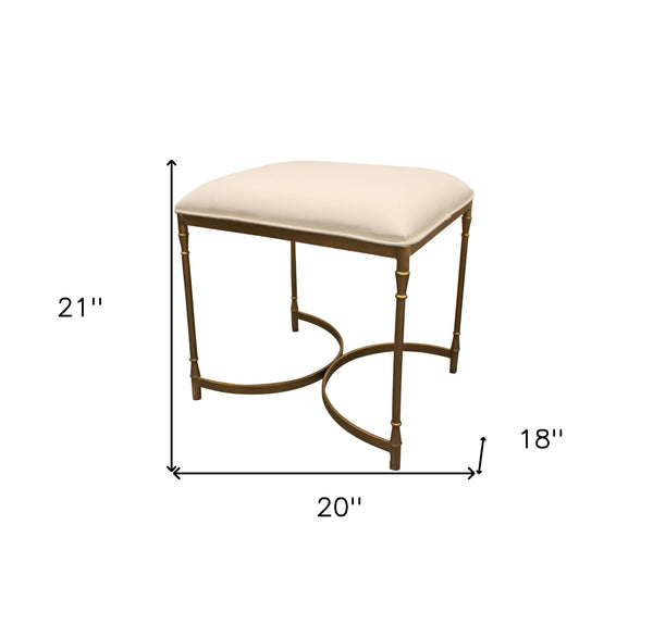 Homeroots 20" Ivory Canvas And Brass Ottoman   490158