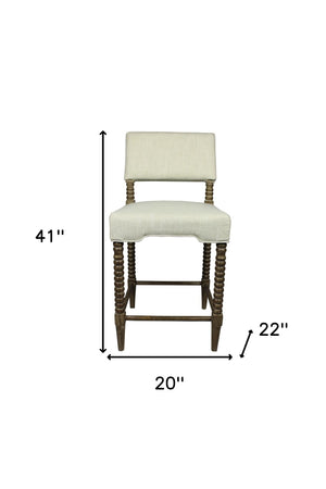 Homeroots 26 " Off White And Brown Solid And Manufactured Wood Counter Height Bar Chair   490159