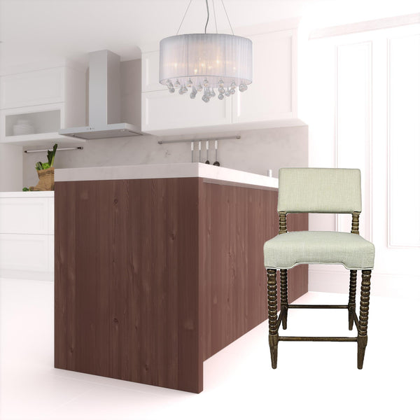 Homeroots 26 " Off White And Brown Solid And Manufactured Wood Counter Height Bar Chair   490159