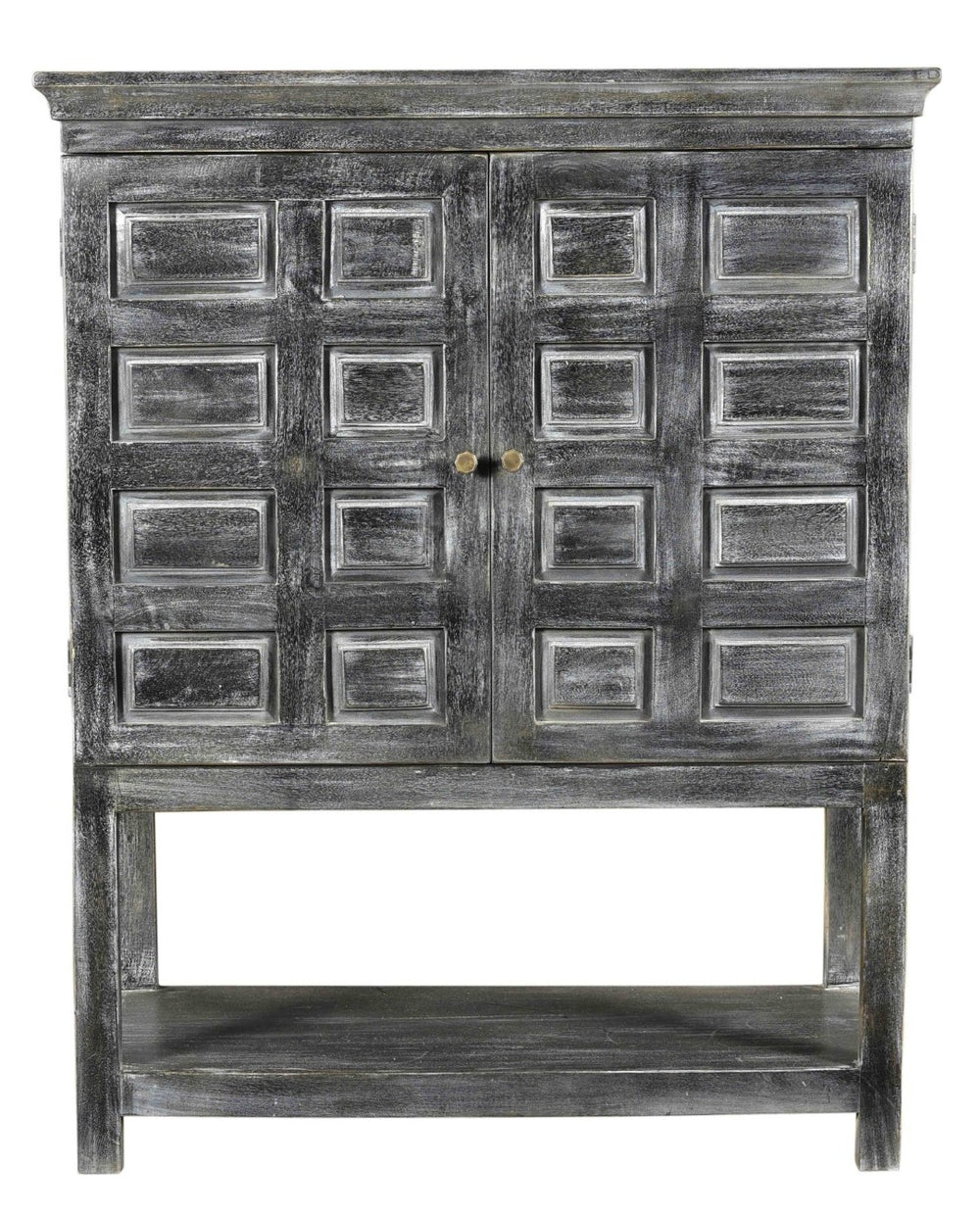 HomeRoots 40" Distressed Wash Dark Gray Solid Wood Accent Cabinet - Rustic Storage for Any Room Decor 490160