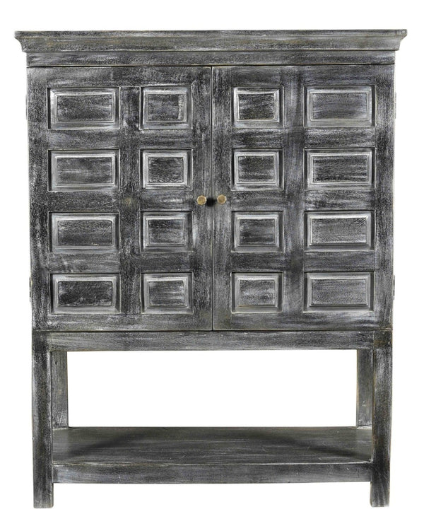HomeRoots 40" Distressed Wash Dark Gray Solid Wood Accent Cabinet - Rustic Storage for Any Room Decor 490160