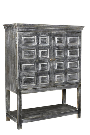 HomeRoots 40" Distressed Wash Dark Gray Solid Wood Accent Cabinet - Rustic Storage for Any Room Decor 490160