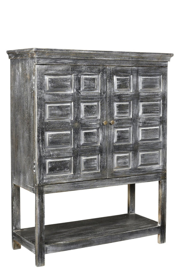 HomeRoots 40" Distressed Wash Dark Gray Solid Wood Accent Cabinet - Rustic Storage for Any Room Decor 490160