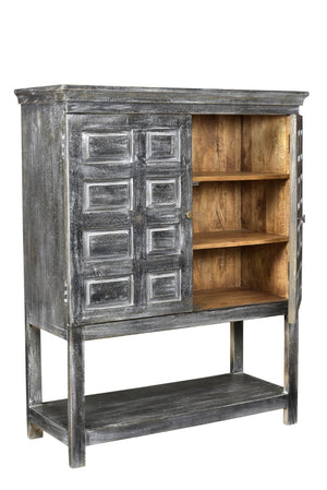 HomeRoots 40" Distressed Wash Dark Gray Solid Wood Accent Cabinet - Rustic Storage for Any Room Decor 490160