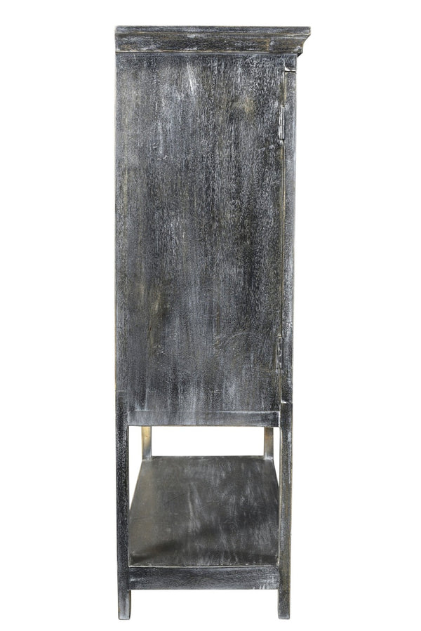 HomeRoots 40" Distressed Wash Dark Gray Solid Wood Accent Cabinet - Rustic Storage for Any Room Decor 490160