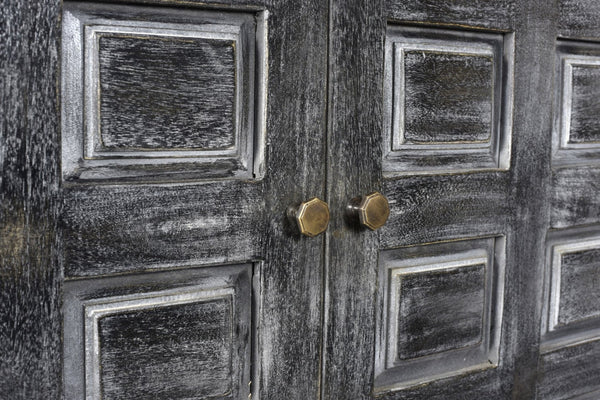 HomeRoots 40" Distressed Wash Dark Gray Solid Wood Accent Cabinet - Rustic Storage for Any Room Decor 490160