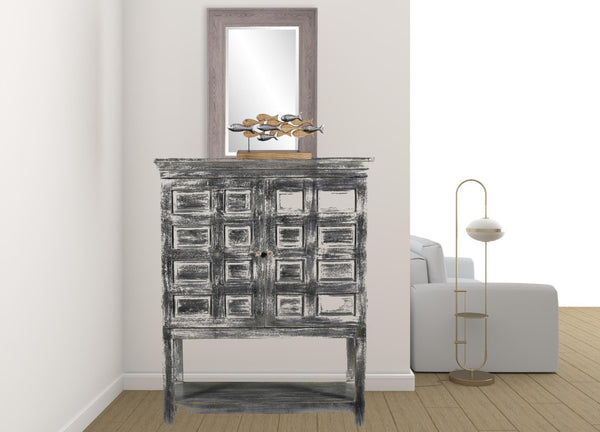 HomeRoots 40" Distressed Wash Dark Gray Solid Wood Accent Cabinet - Rustic Storage for Any Room Decor 490160