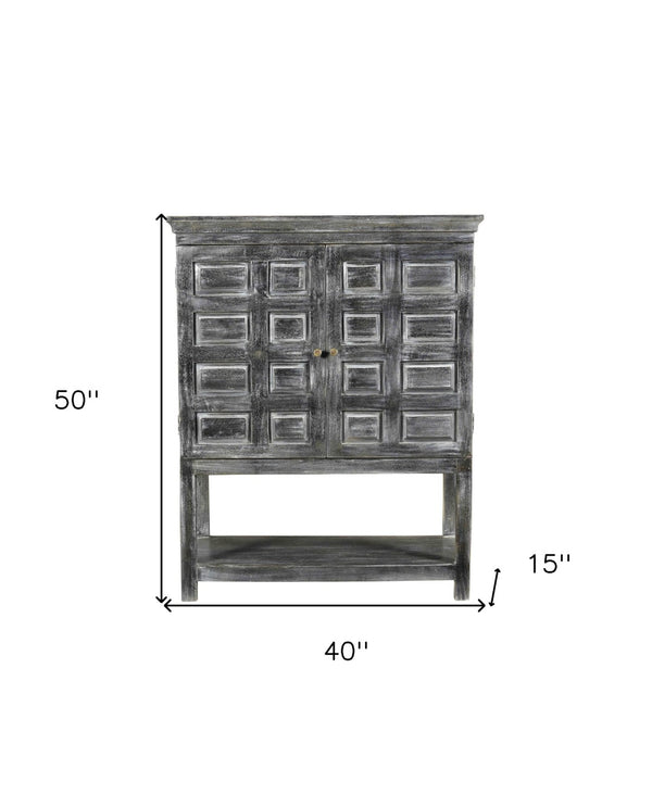 HomeRoots 40" Distressed Wash Dark Gray Solid Wood Accent Cabinet - Rustic Storage for Any Room Decor 490160