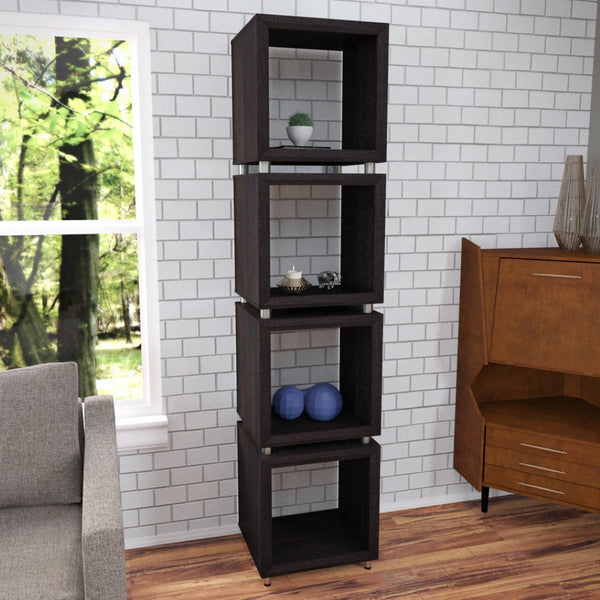 HomeRoots 79" Brown Etagere Bookcase – Modern Four-Tier Shelving Unit for Stylish Storage & Display Solutions 490161