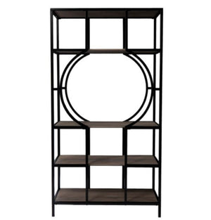 HomeRoots 68" Black Open Back Bookcase - Modern Four-Tier Etagere with Unique Round Center Shelf for Stylish Displays 490162