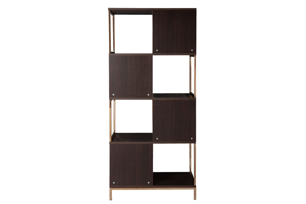 HomeRoots 72" Brown Etagere Bookcase - Modern Geometric Four-Tier Storage Solution for Stylish Home Décor 490163