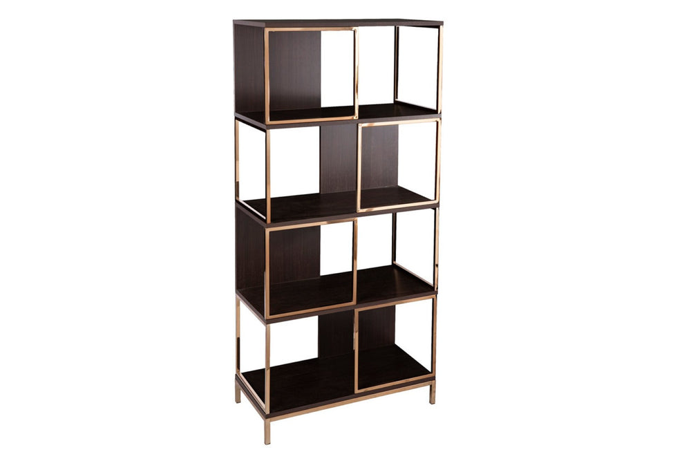 HomeRoots 72" Brown Etagere Bookcase - Modern Geometric Four-Tier Storage Solution for Stylish Home Décor 490163