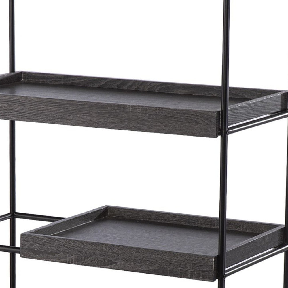HomeRoots 72" Black Sliding Shelf Etagere Bookcase - Stylish 5-Tier Storage for Home or Office Decor & Essentials 490164