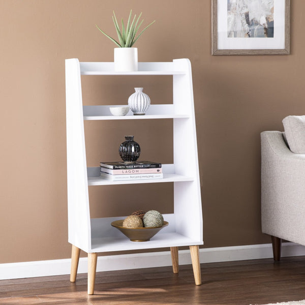 HomeRoots 45" White Etagere Bookcase - Modern Four-Tier Shelving Unit with Mid-Century Design for Any Space 490165