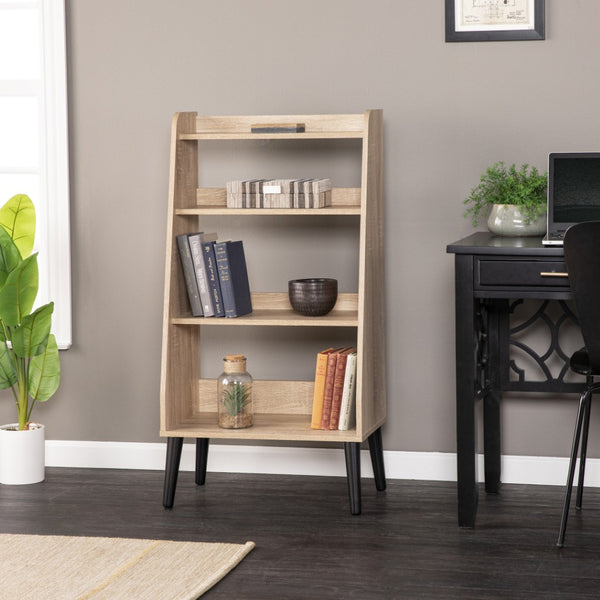 HomeRoots 45" Natural Brown Etagere Bookcase - Stylish Four-Tier Storage with Mid-Century Design for Any Room 490167