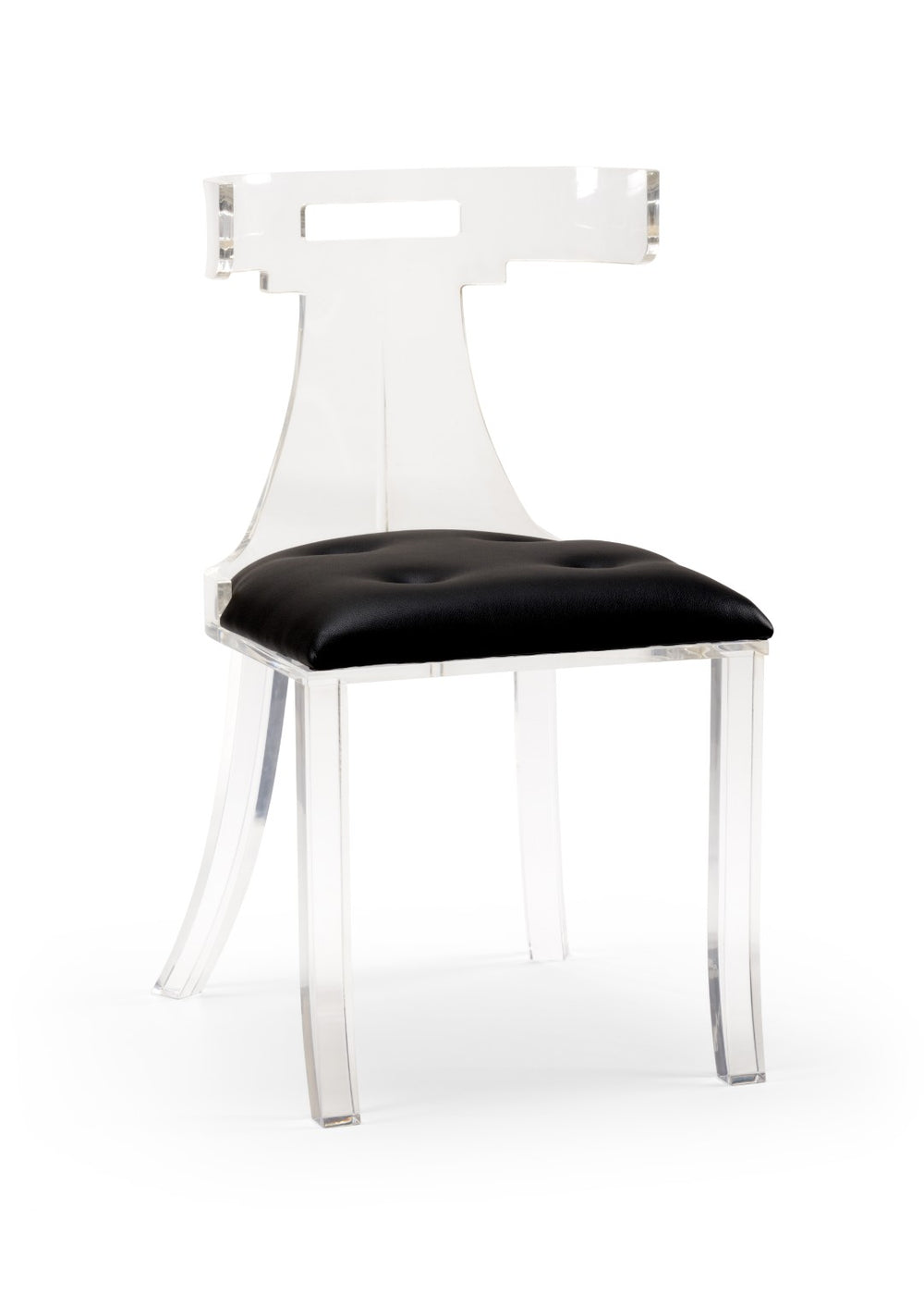 Wildwood Elsa Acrylic Klismos Chair With Removable Black Tufted Leather Cushion — Airy Modern Dining Accent 490168
