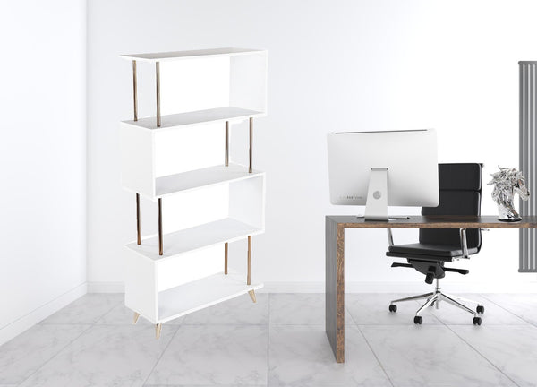 HomeRoots 61" Modern White Squiggle Etagere Bookcase – Stylish Four-Tier Storage Solution for Any Space 490168