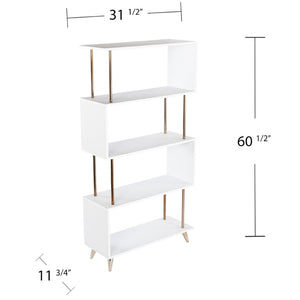 HomeRoots 61" Modern White Squiggle Etagere Bookcase – Stylish Four-Tier Storage Solution for Any Space 490168