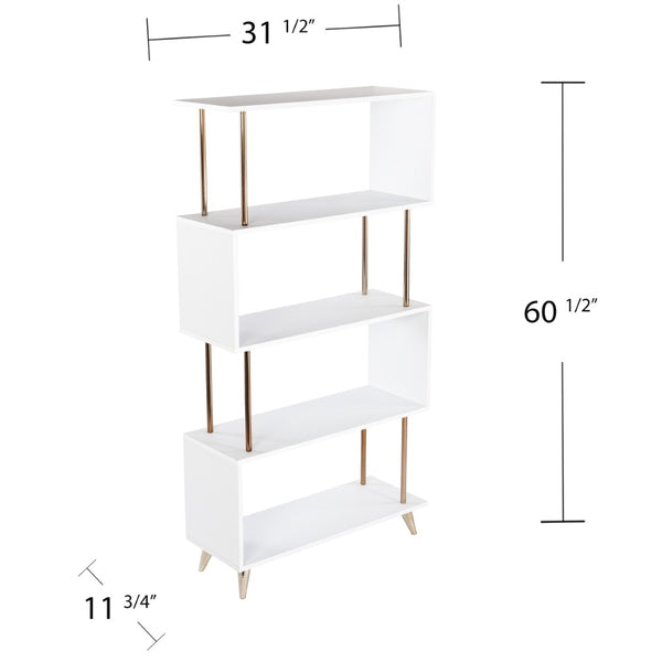 HomeRoots 61" Modern White Squiggle Etagere Bookcase – Stylish Four-Tier Storage Solution for Any Space 490168