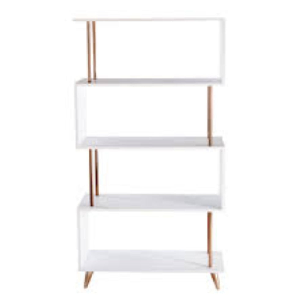 HomeRoots 61" Modern White Squiggle Etagere Bookcase – Stylish Four-Tier Storage Solution for Any Space 490168