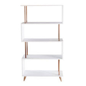 HomeRoots 61" Modern White Squiggle Etagere Bookcase – Stylish Four-Tier Storage Solution for Any Space 490168